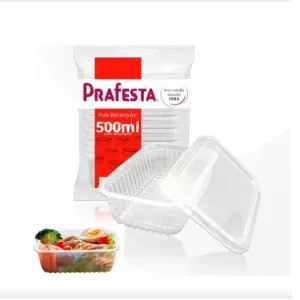 Pote Retangular Prafesta 500ml com Tampa – Pacote com 24