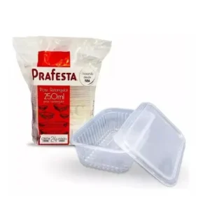 Pote Retangular Prafesta 250ml com Tampa – Pacote com 24