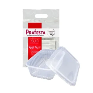 Pote Retangular Prafesta 750ml com Tampa – Pacote com 24
