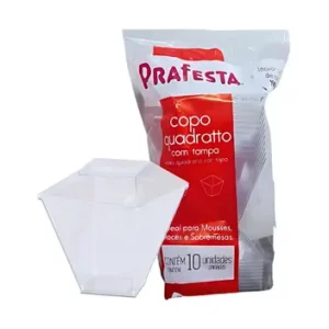 Copo Acrílico Quadratto Prafesta 150ml com Tampa – Pacote com 10 Unidades