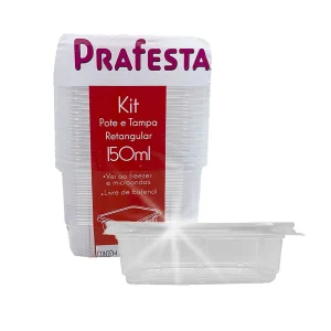 Pote Retangular Prafesta 150ml com Tampa – Pacote com 20