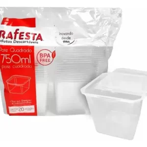 Pote Quadrado Prafesta 750ml com Tampa – Pacote com 20
