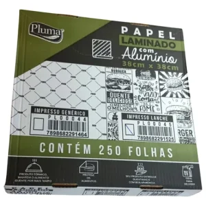 Papel Acoplado Alumínio para Lanche Pluma 38x38cm – Caixa com 250