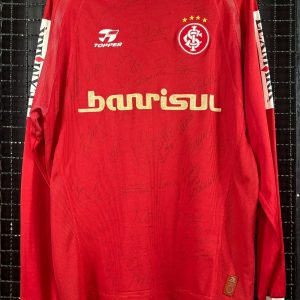 Camisa Internacional Topper 2004 Copa Sul-Americana Sangaletti mangas longas autografada elenco